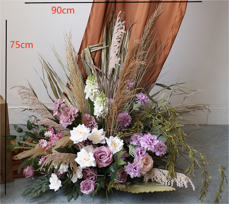 Artificial Flower Lilac Rose Reed Livistona Chinensis Wedding Party Birthday Backdrop Decor CH9075