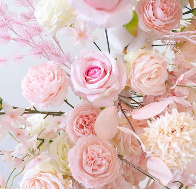 Pink Artificial Flower Rose Peony Petunia & Round Arch Wedding Party Birthday Backdrop Decor CH9693