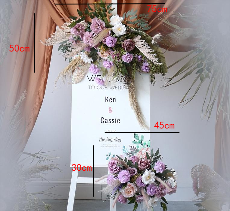 Artificial Flower Lilac Rose Reed Livistona Chinensis Wedding Party Birthday Backdrop Decor CH9075